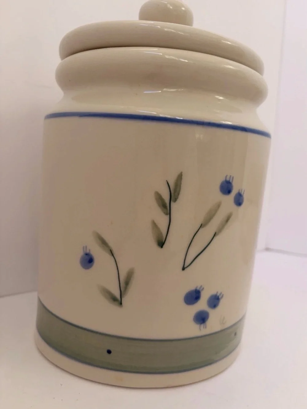 Cream Ceramic Canister with Blue Floral Motif